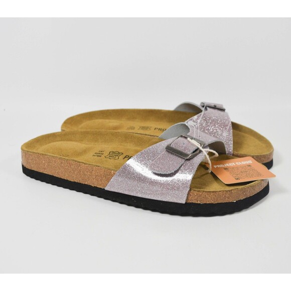 NWT Project Cloud Memory Foam Slip On Sandals Pink Glitter Upper w/Buckle Sz 6 - Picture 1 of 5